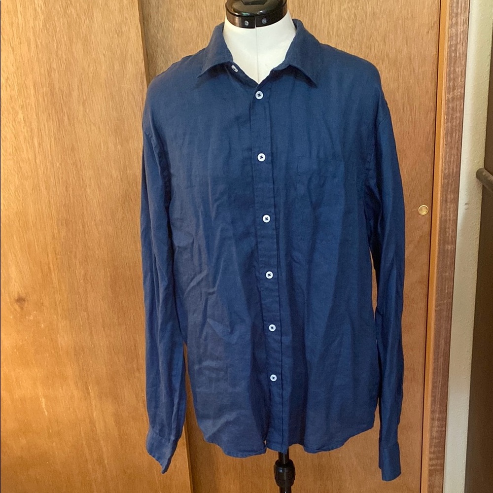 NWT Men's Monoprix Premium Blue Linen Shirt